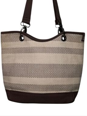 Thirty-One Canvas Crew Mini Woven Straw Shoulder Tote